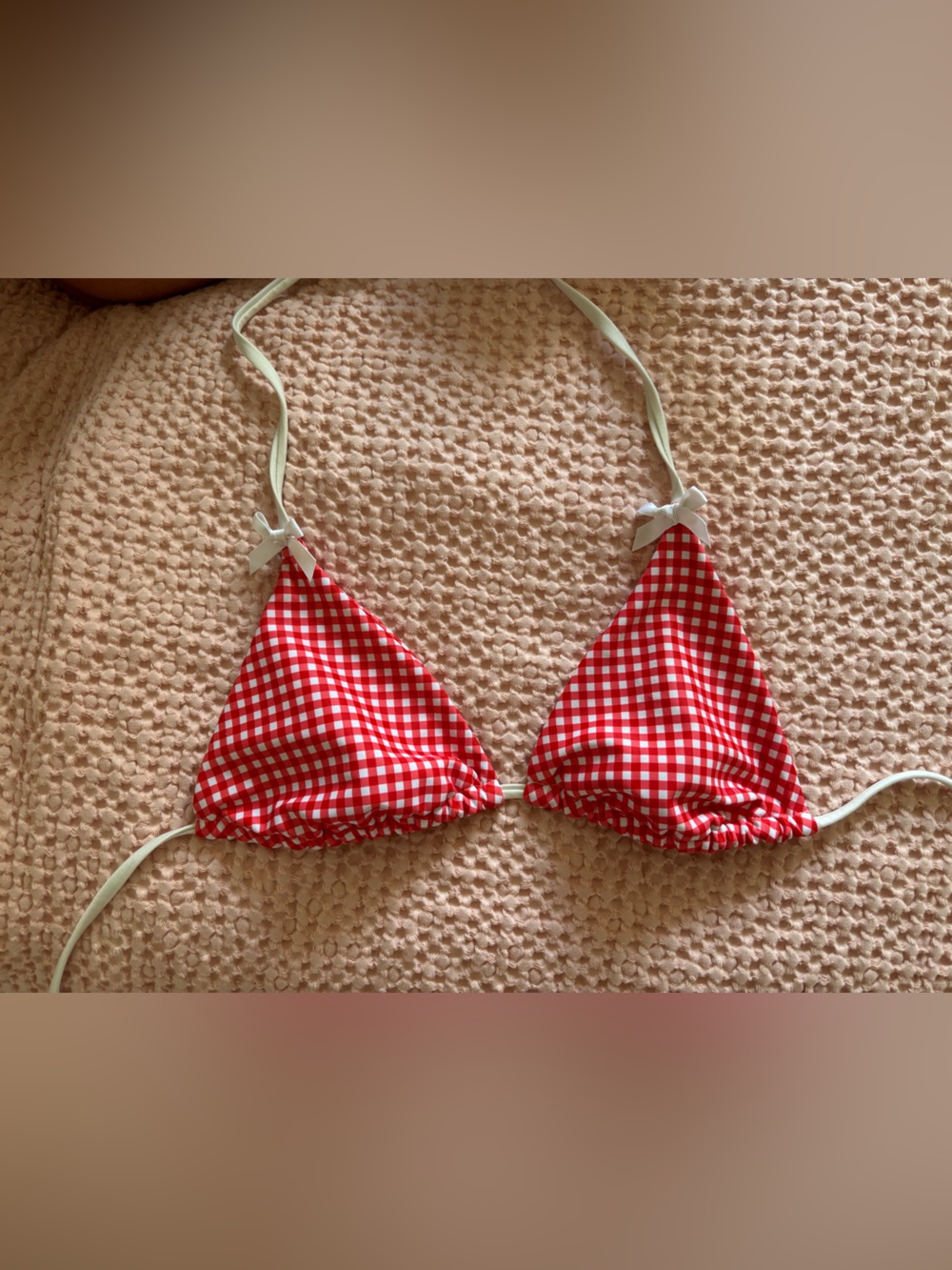 Red Gingham Triangle Bikini Top - Women's Swim